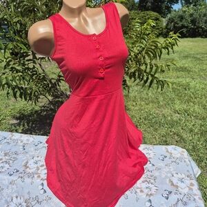Red Sleeveless Button-Front T Shirt Dress